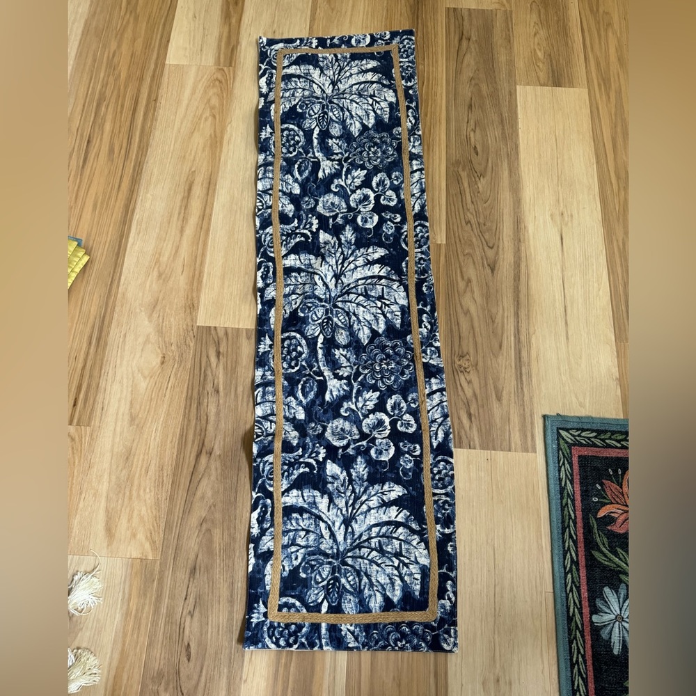 Batik Table runner blue and white palm floral